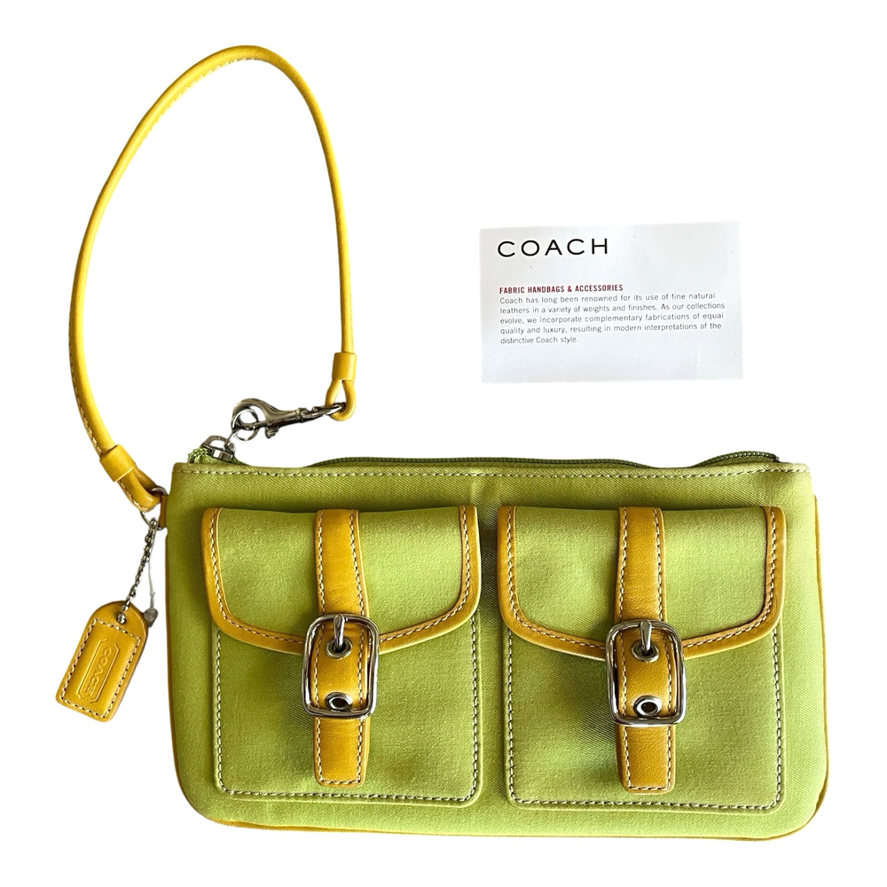 COACH FS3431 Field Cargo Wristlet NEW Lime Green Canvas Yellow Leather Hang Tag